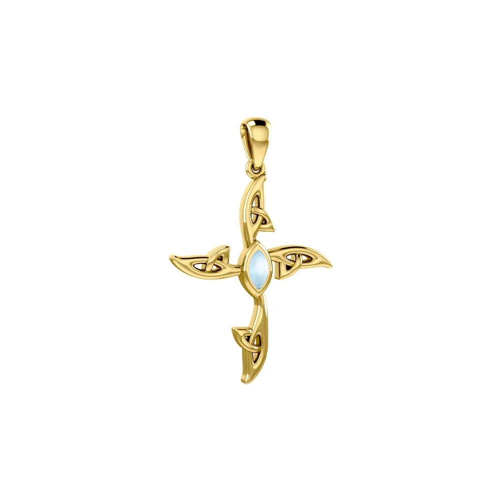Celtic Cross 14K Solid Gold Pendant with Gemstone GPD5988
