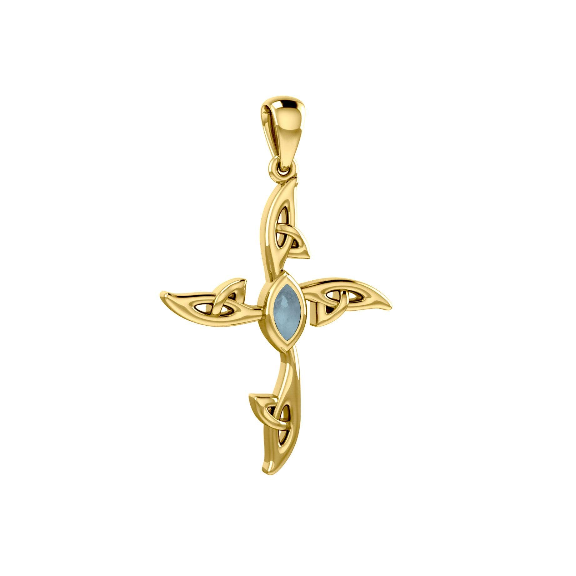 Celtic Cross 14K Solid Gold Pendant with Gemstone GPD5988