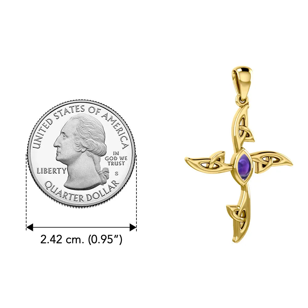 Celtic Cross 14K Solid Gold Pendant with Gemstone GPD5988