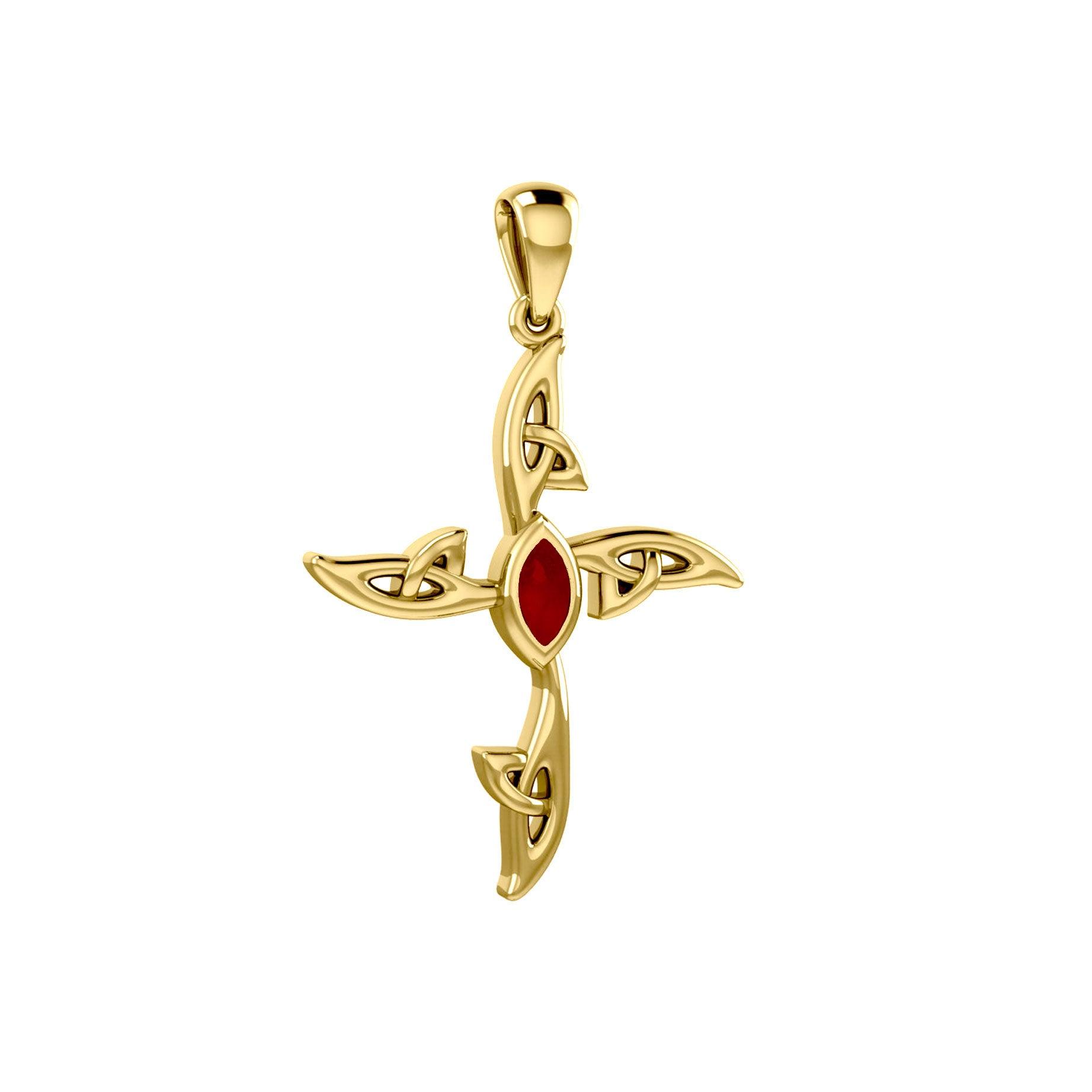 Celtic Cross 14K Solid Gold Pendant with Gemstone GPD5988