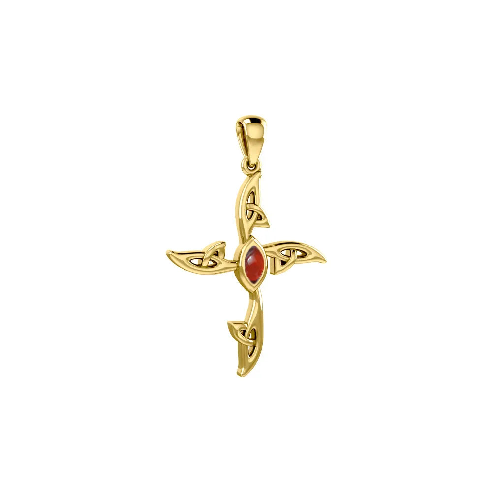 Celtic Cross 14K Solid Gold Pendant with Gemstone GPD5988