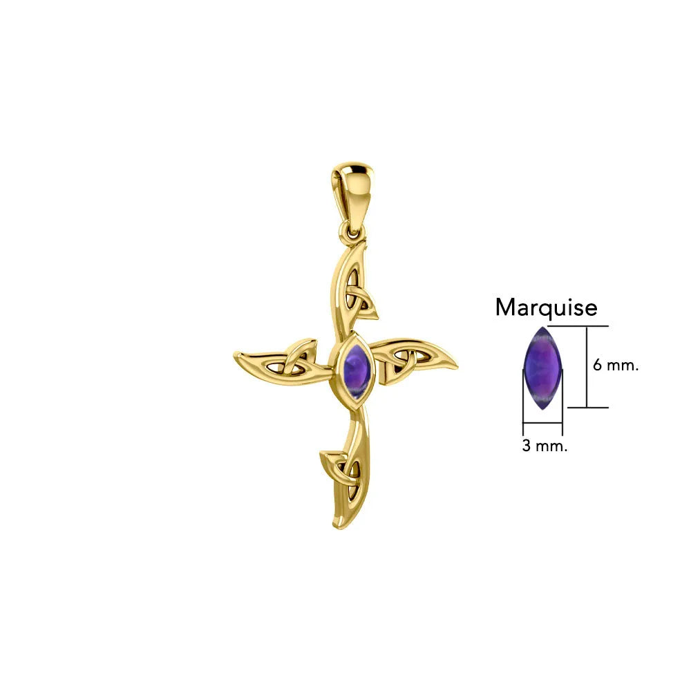 Celtic Cross 14K Solid Gold Pendant with Gemstone GPD5988
