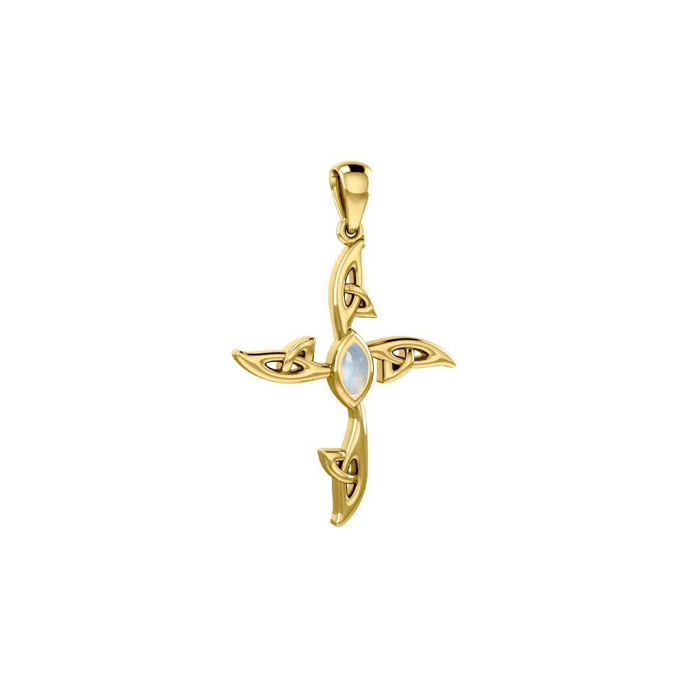 Celtic Cross 14K Solid Gold Pendant with Gemstone GPD5988