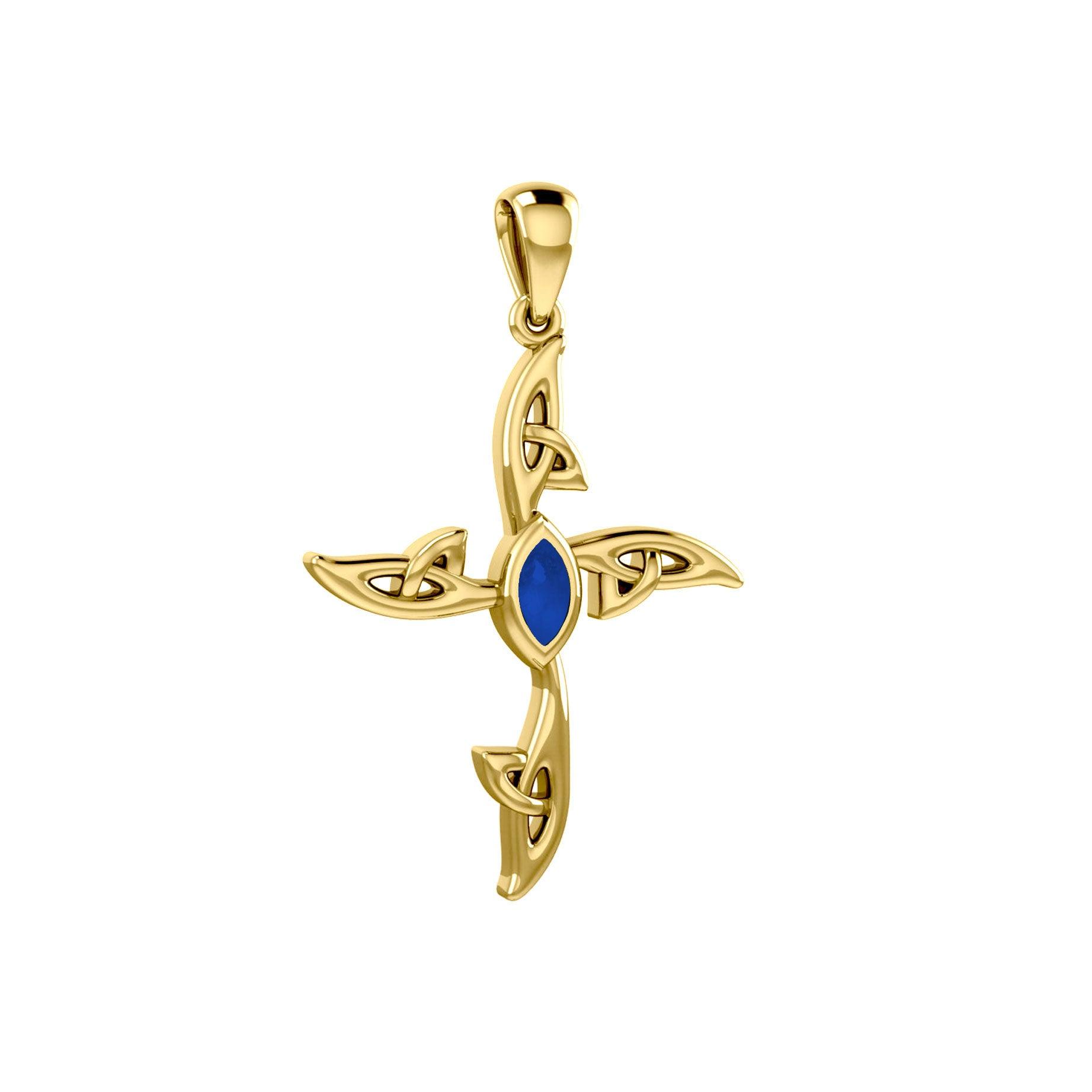 Celtic Cross 14K Solid Gold Pendant with Gemstone GPD5988