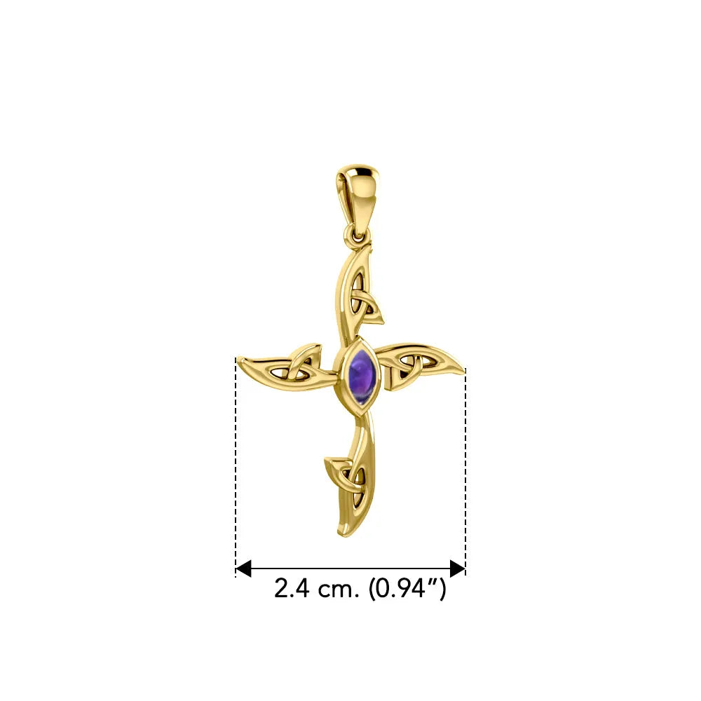 Celtic Cross 14K Solid Gold Pendant with Gemstone GPD5988