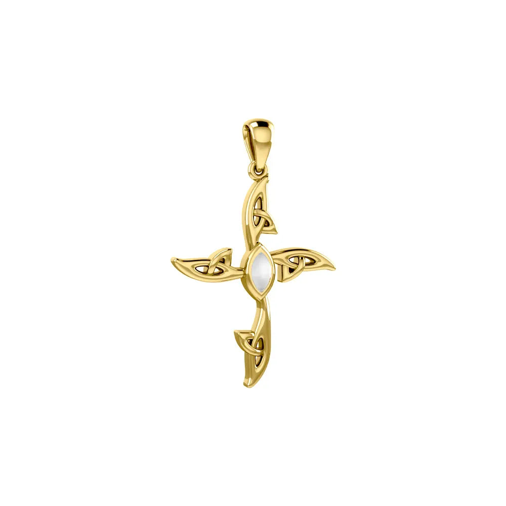 Celtic Cross 14K Solid Gold Pendant with Gemstone GPD5988