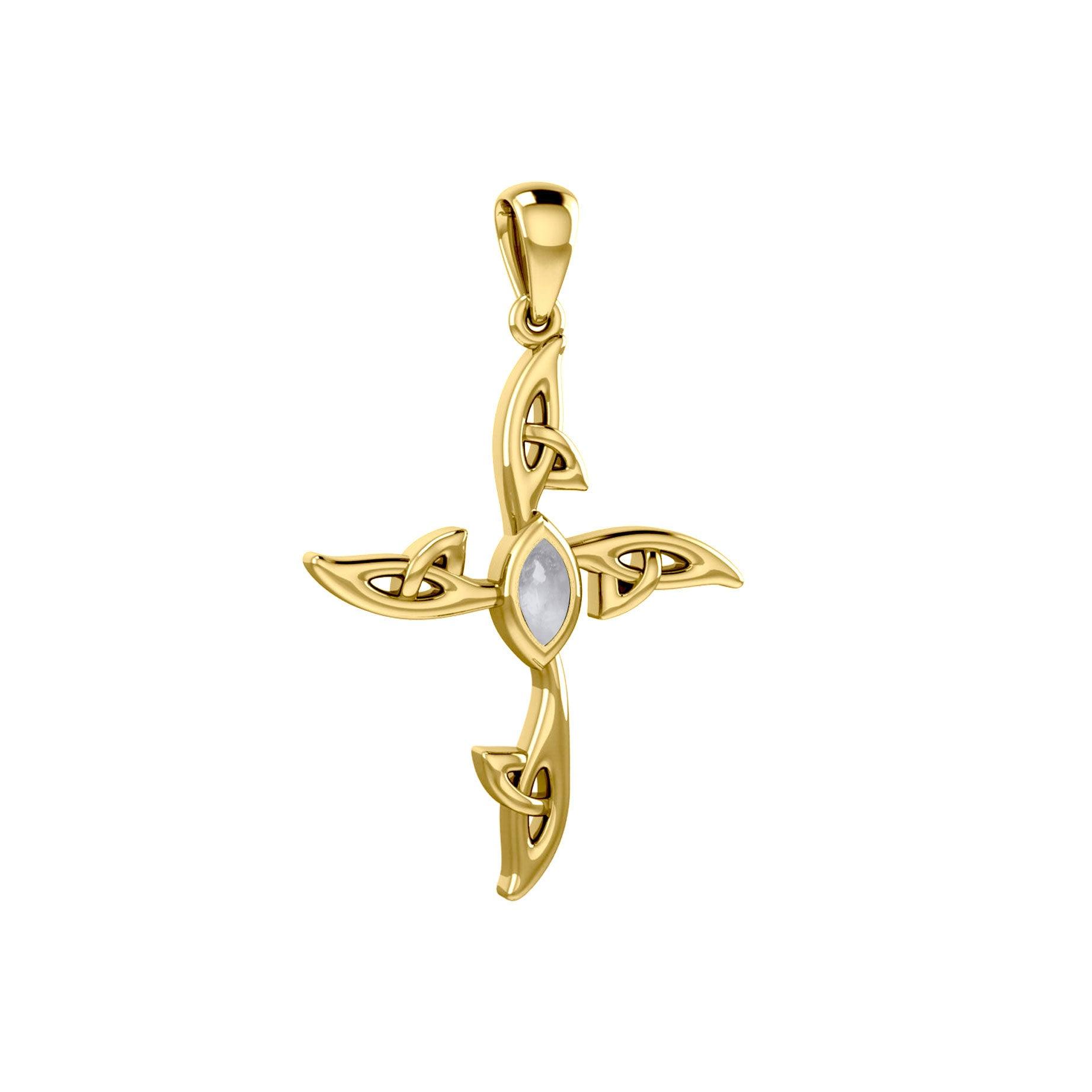 Celtic Cross 14K Solid Gold Pendant with Gemstone GPD5988