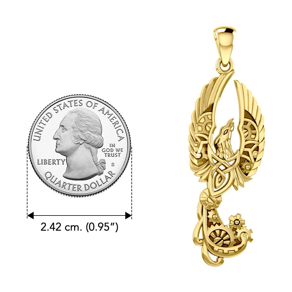 Steampunk Celtic Phoenix Solid Yellow Gold  Pendant GPD6000