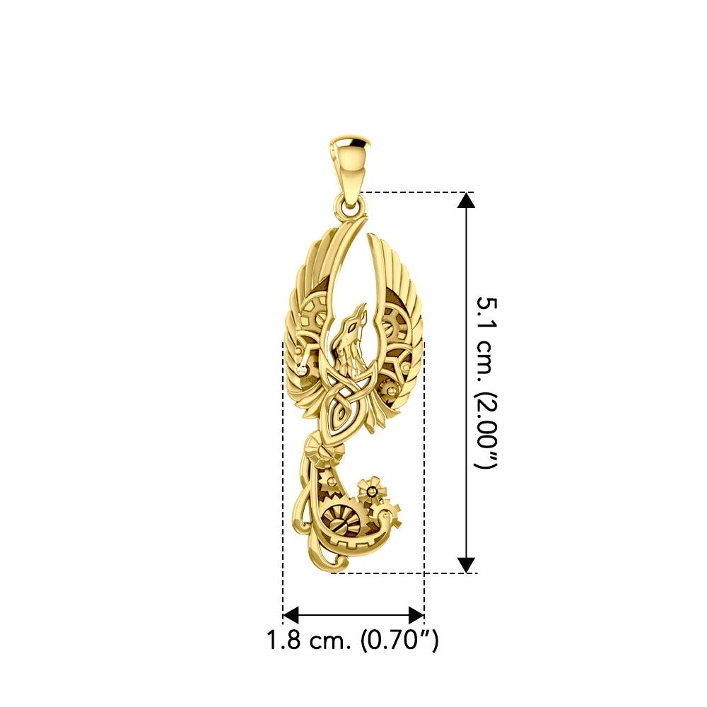Steampunk Celtic Phoenix Solid Yellow Gold  Pendant GPD6000