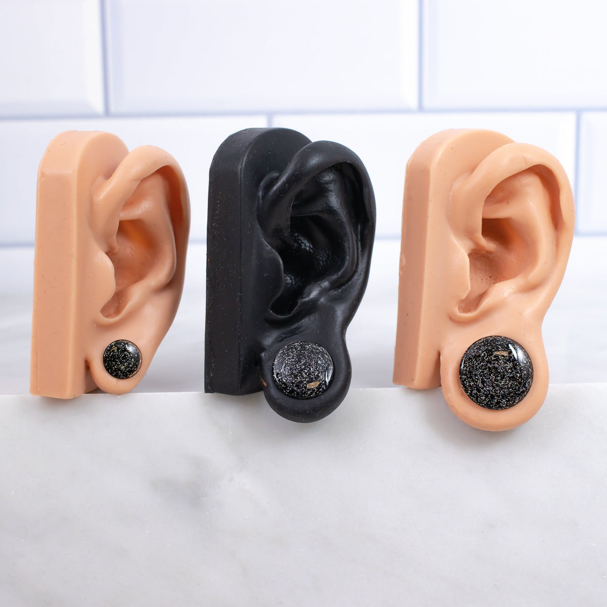 Double Flare Glass plug- Dichro Silver and Black | Body Jewelry | Wiccan Center