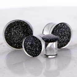 Double Flare Glass plug- Dichro Silver and Black | Body Jewelry | Wiccan Center