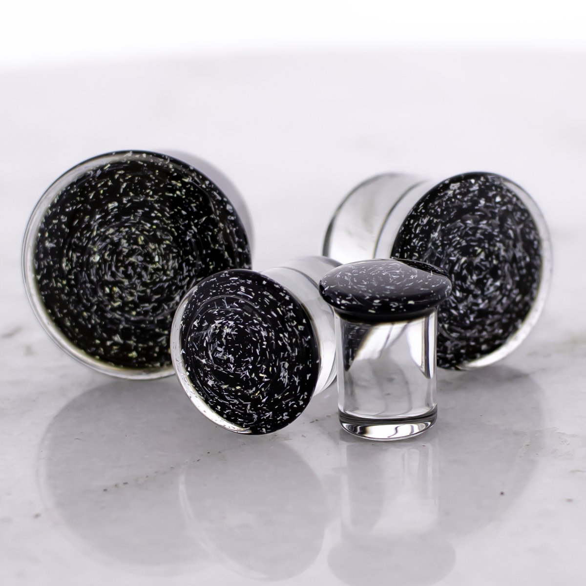 Double Flare Glass plug- Dichro Silver and Black | Body Jewelry | Wiccan Center