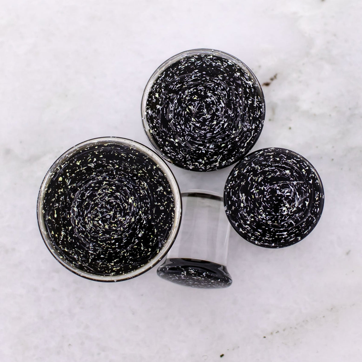 Double Flare Glass plug- Dichro Silver and Black | Body Jewelry | Wiccan Center