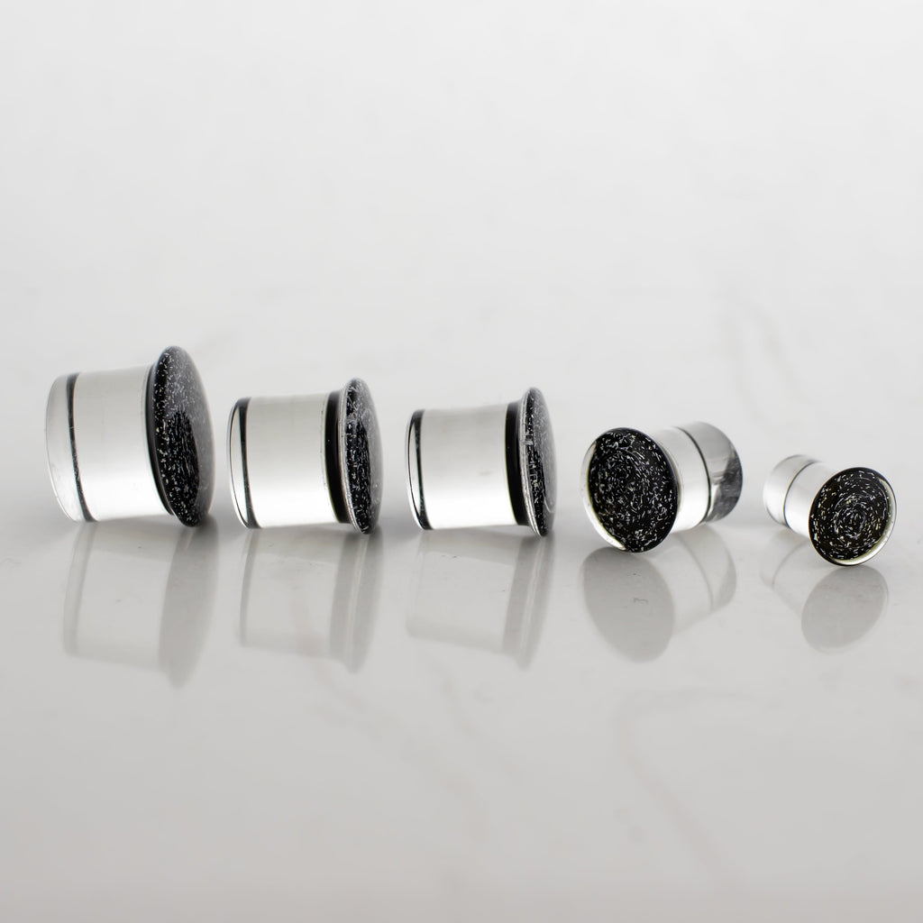 Double Flare Glass plug- Dichro Silver and Black | Body Jewelry | Wiccan Center