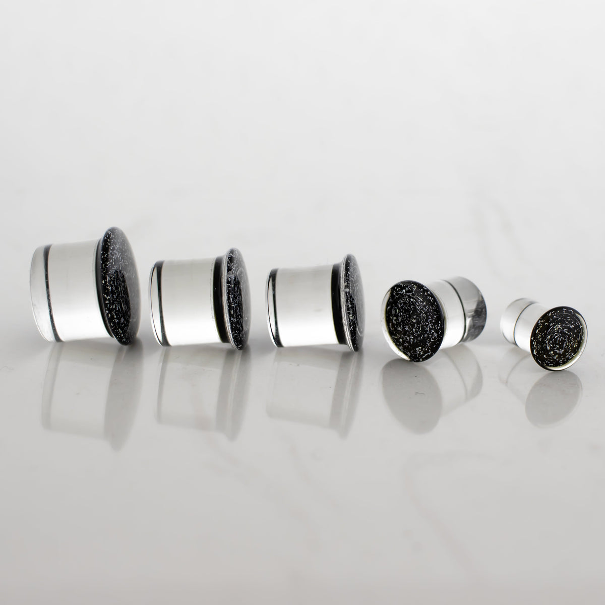 Double Flare Glass plug- Dichro Silver and Black | Body Jewelry | Wiccan Center