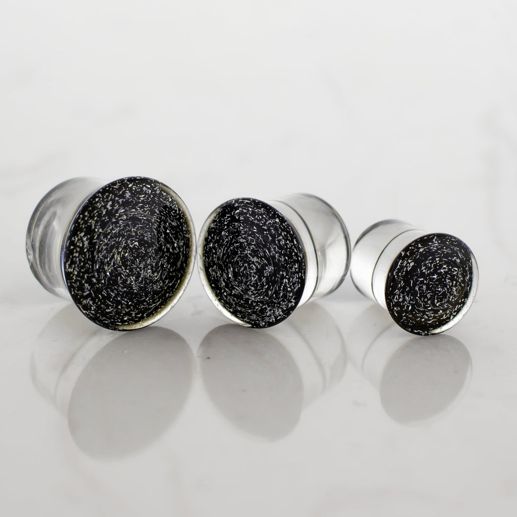 Double Flare Glass plug- Dichro Silver and Black | Body Jewelry | Wiccan Center