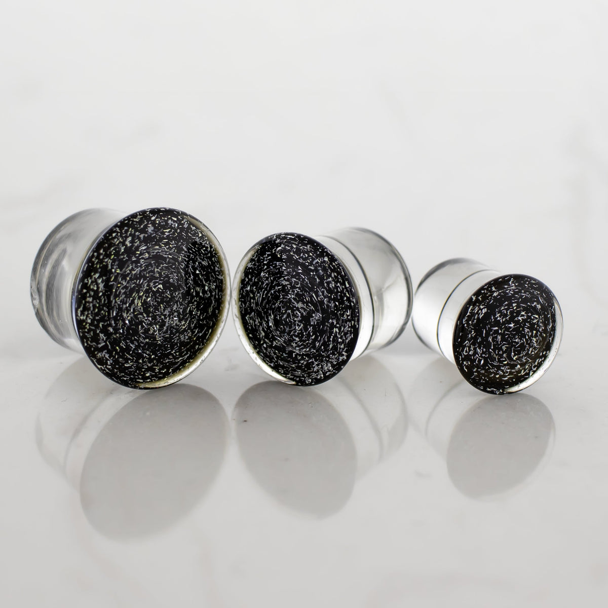 Double Flare Glass plug- Dichro Silver and Black | Body Jewelry | Wiccan Center