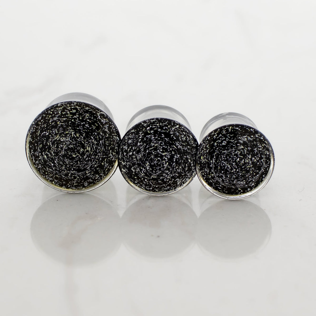 Double Flare Glass plug- Dichro Silver and Black | Body Jewelry | Wiccan Center