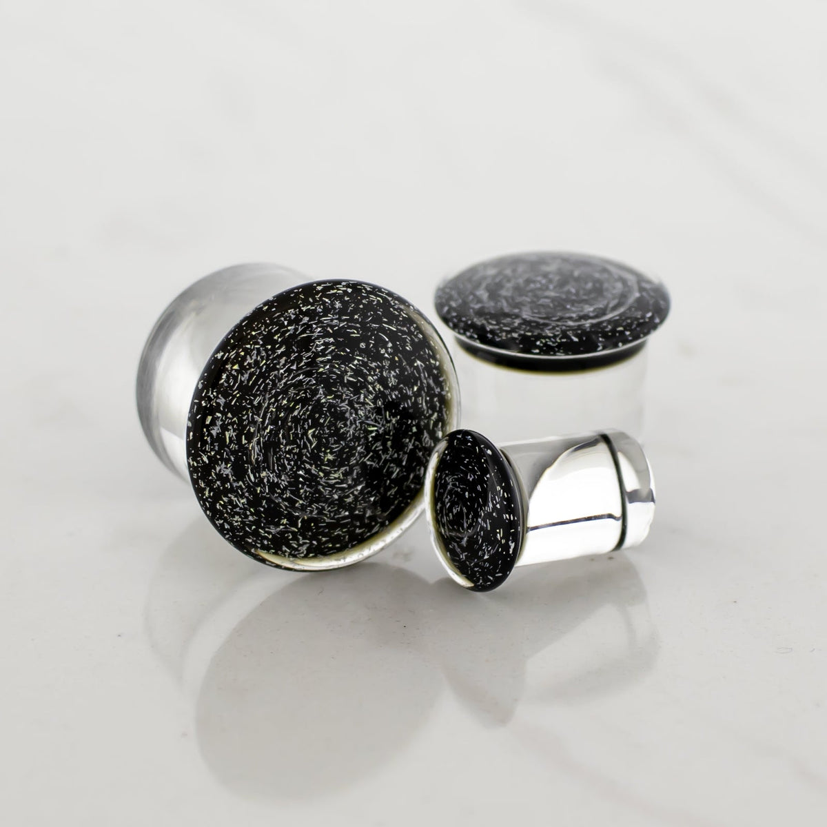 Double Flare Glass plug- Dichro Silver and Black | Body Jewelry | Wiccan Center
