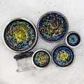 Double Flare Glass plug- Galaxy Dichro Blue and Orange | Body Jewelry | Wiccan Center