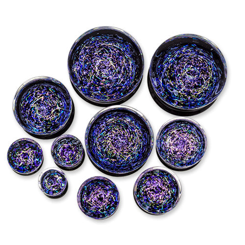 Double Flare Glass Plug- Galaxy Dichro Blue and Pink | Body Jewelry | Wiccan Center