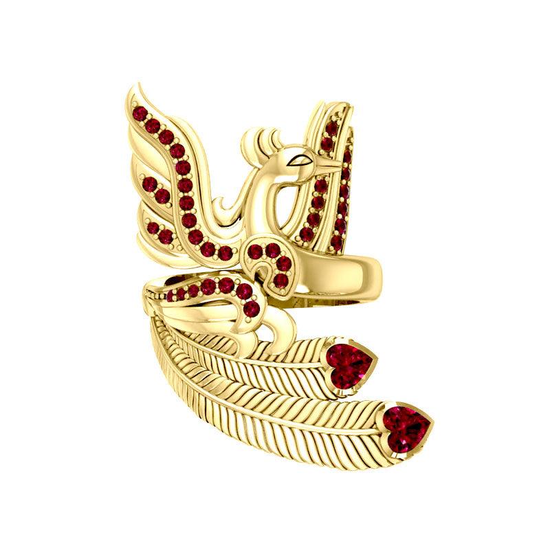 Mythical Phoenix Arise 14K Solid Gold Ring with Gemstone GRI1741