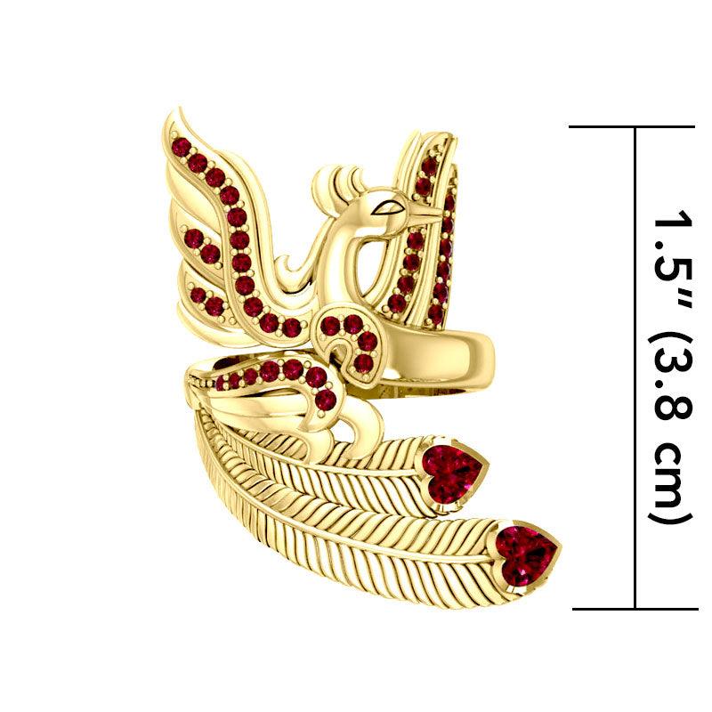 Mythical Phoenix Arise 14K Solid Gold Ring with Gemstone GRI1741