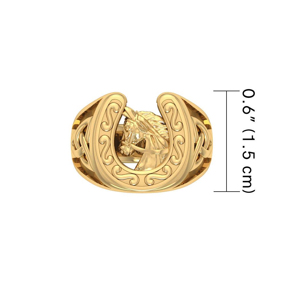 Celtic , Horse and Horseshoe  14 K Solid Gold Ring  GRI2286