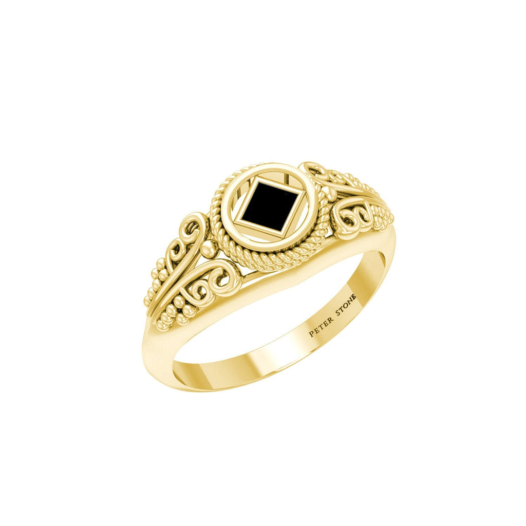 14K Solid Yellow Gold Power Celtic NA Symbol Ring With Inlaid Stone Progressive Faith Jewelry