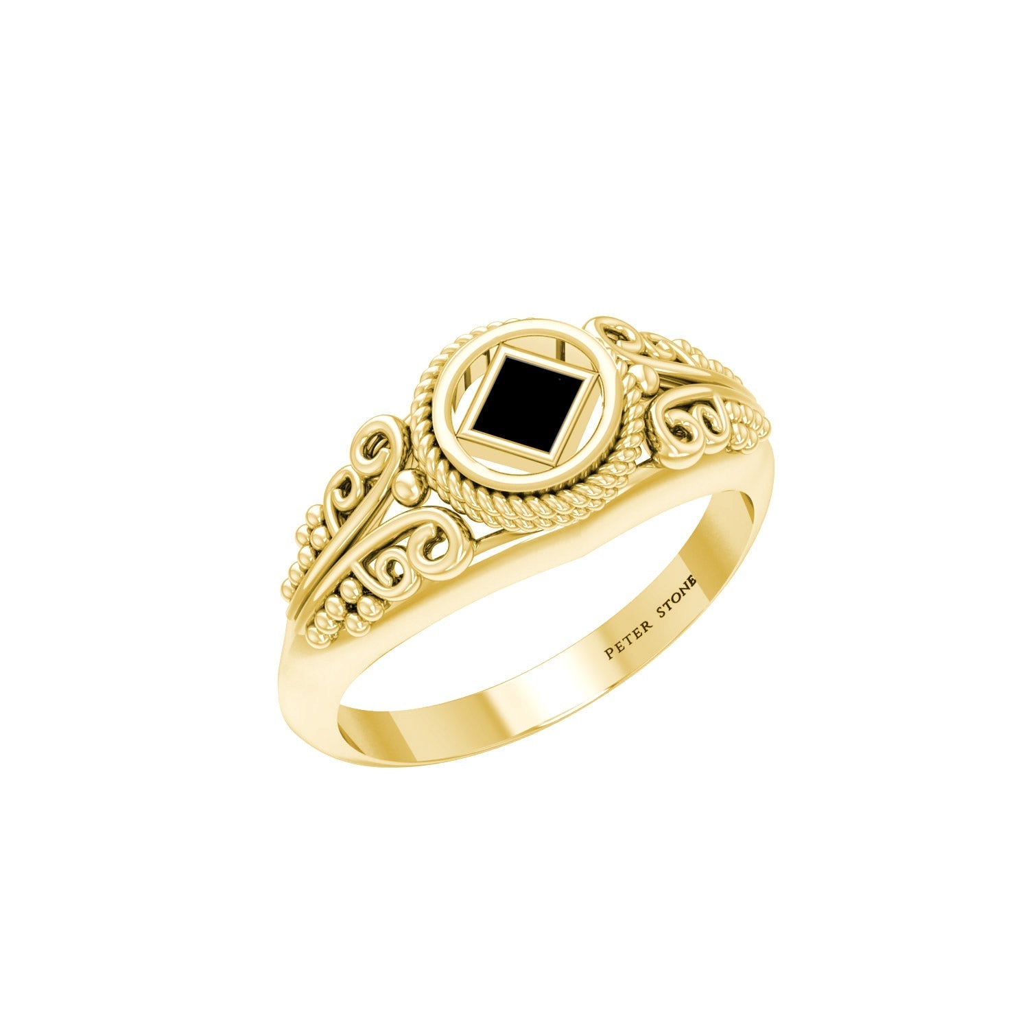 14K Solid Yellow Gold Power Celtic NA Symbol Ring With Inlaid Stone Progressive Faith Jewelry