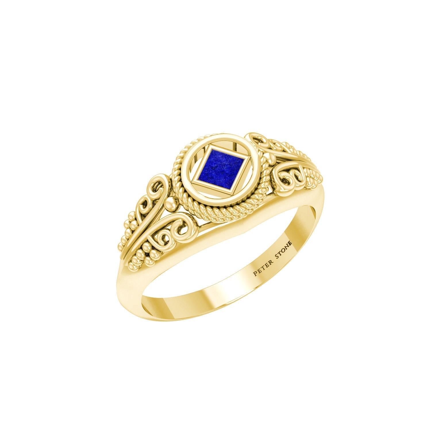 14K Solid Yellow Gold Power Celtic NA Symbol Ring With Inlaid Stone Progressive Faith Jewelry