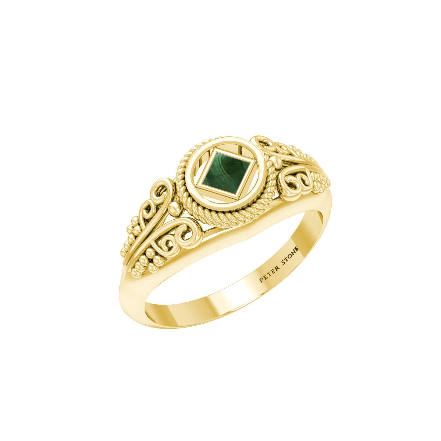 14K Solid Yellow Gold Power Celtic NA Symbol Ring With Inlaid Stone Progressive Faith Jewelry