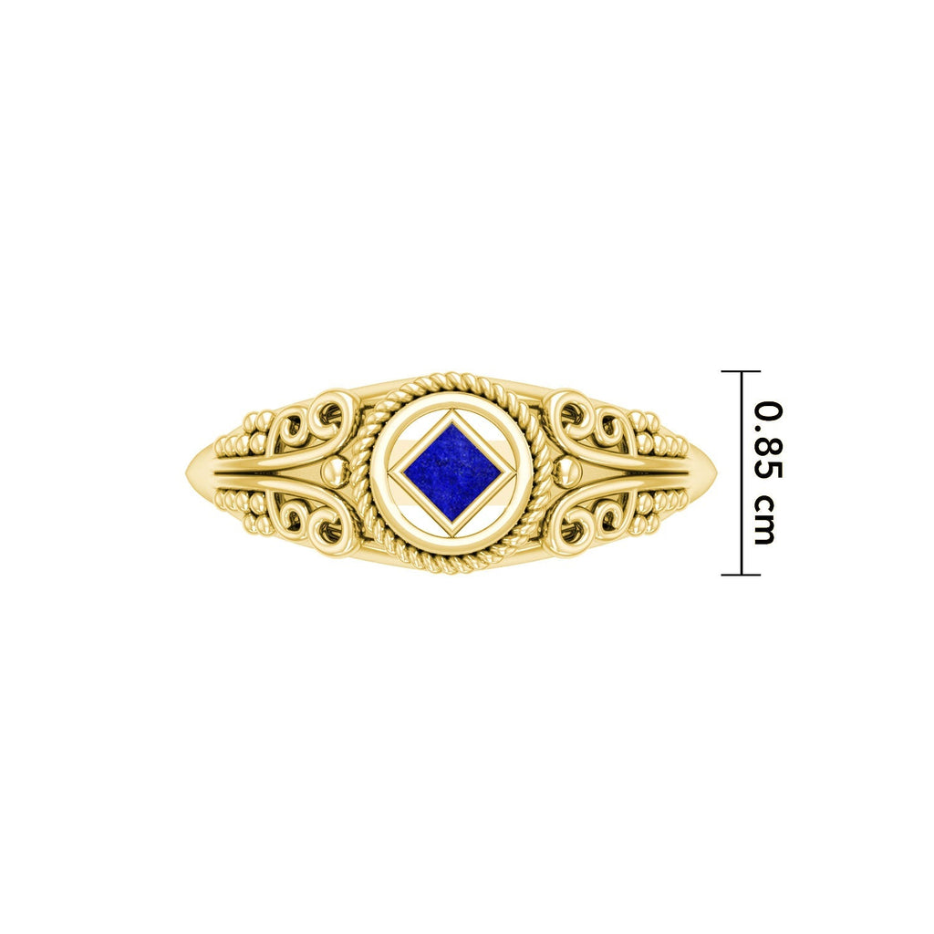 14K Solid Yellow Gold Power Celtic NA Symbol Ring With Inlaid Stone Progressive Faith Jewelry