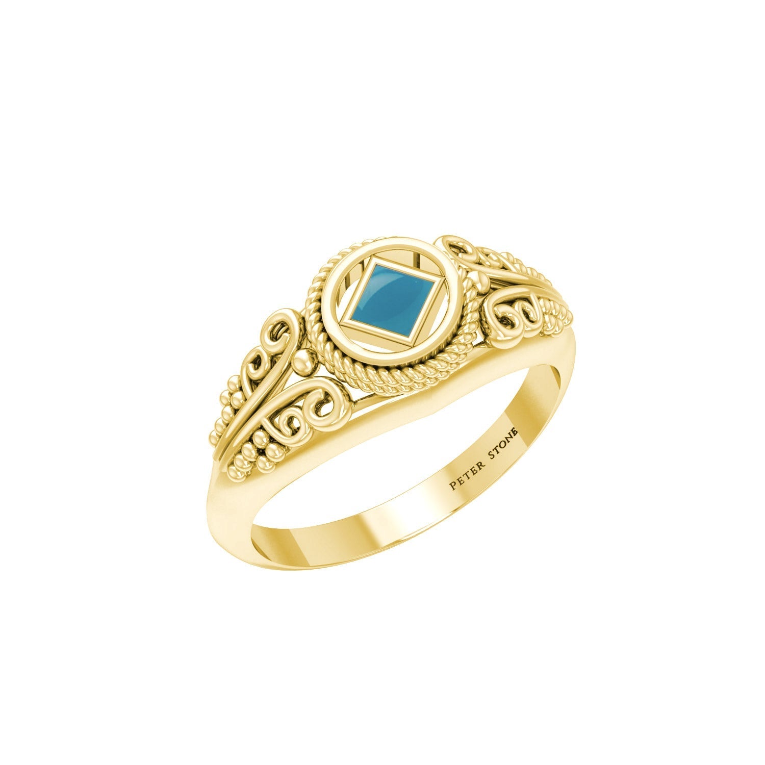 14K Solid Yellow Gold Power Celtic NA Symbol Ring With Inlaid Stone Progressive Faith Jewelry
