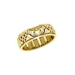 Celtic Claddagh 14K Yellow Gold Spinner Ring GRI768 | Ring | Wiccan Center