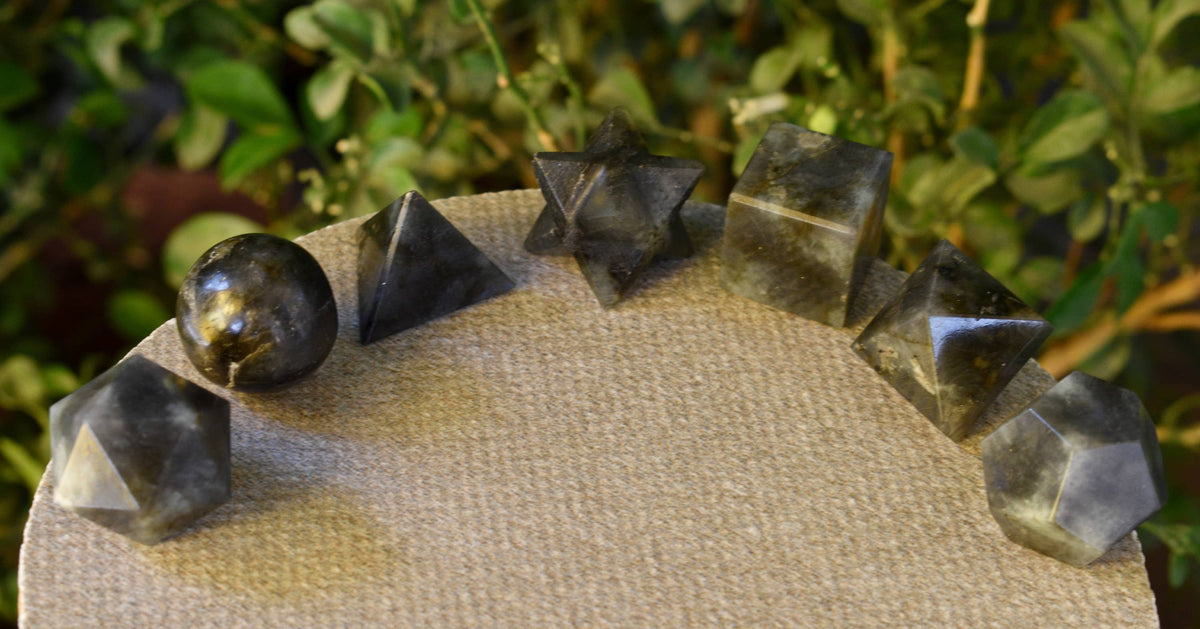 7 pcs Labradorite Platonic Solids Sacred Geometric Set, Crystal Geometry Set