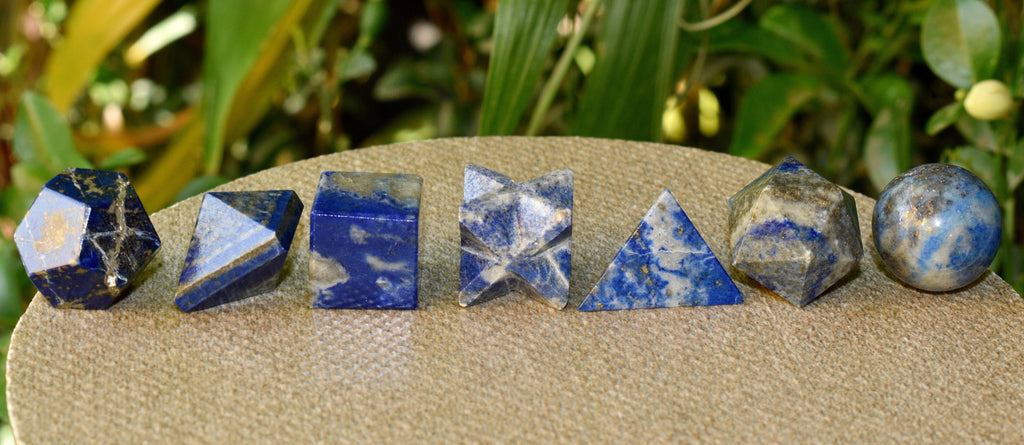 7 pcs Lapis Lazuli Platonic Solids Sacred Geometric Set, Crystal Geometry Set