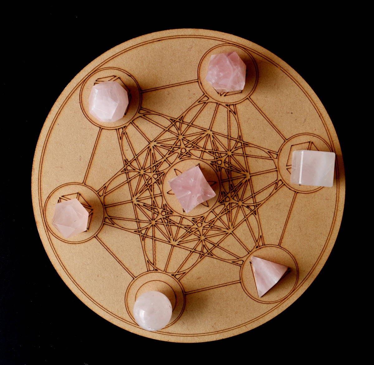 Rose Quartz Geometry Set (Relaxation and Love ) | Merkaba & Platonic Solids | Wiccan Center