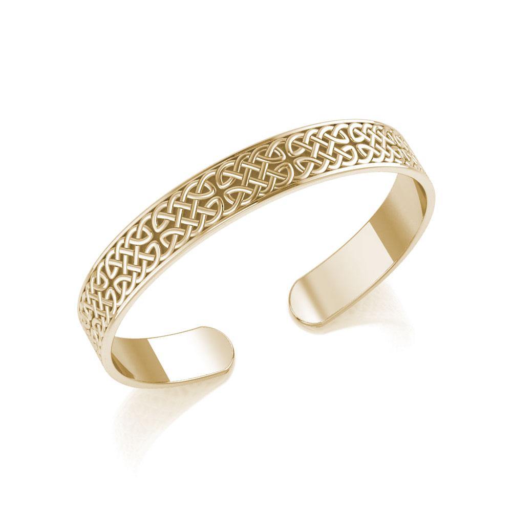 Celtic Knotwork 14K Solid Gold Cuff Bracelet By Peter Stone Handcrafted Jewelry Timeless Symbolism