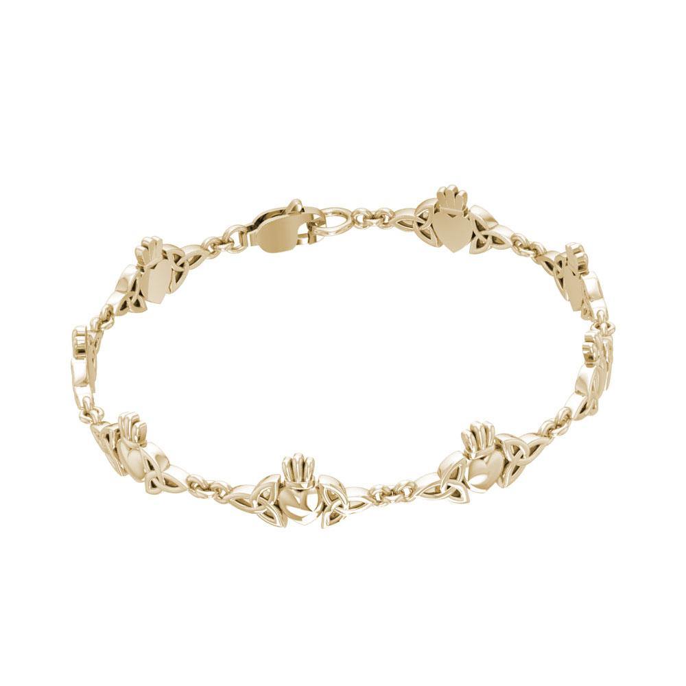 Celtic Trinity Claddagh Solid Gold Link Bracelet GTBG368 Hand Crafted Luxury Jewelry Gift For Her