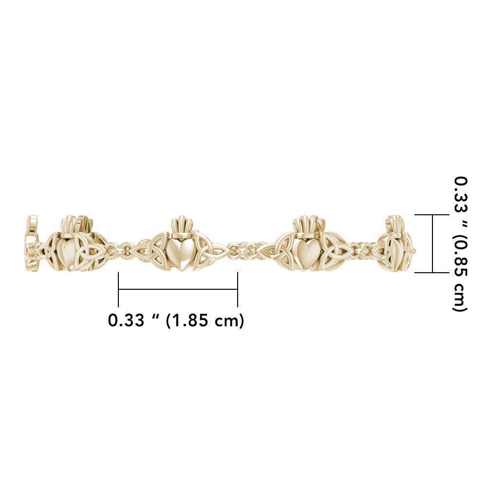 Celtic Trinity Claddagh Solid Gold Link Bracelet GTBG368 Hand Crafted Luxury Jewelry Gift For Her