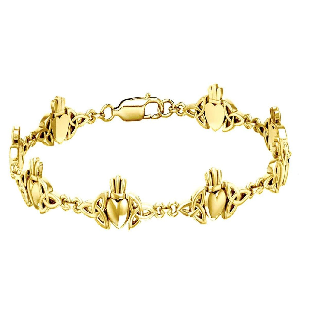 Celtic Trinity Claddagh Solid Gold Link Bracelet GTBG368 Hand Crafted Luxury Jewelry Gift For Her