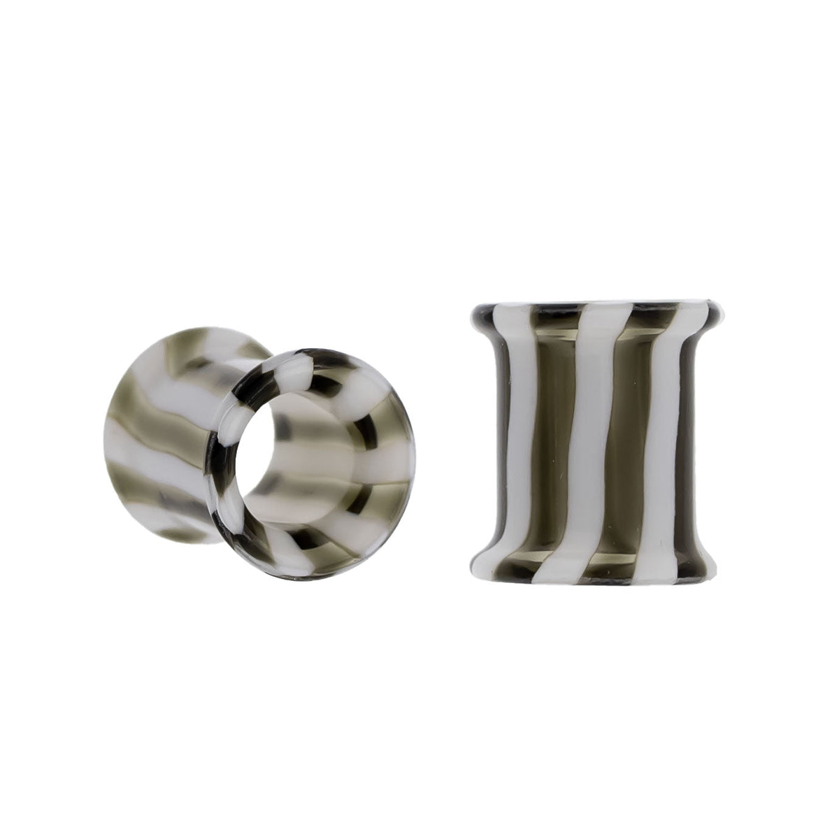Pair Double Flare Glass Black/White Stripe Tunnel | Body Jewelry | Wiccan Center