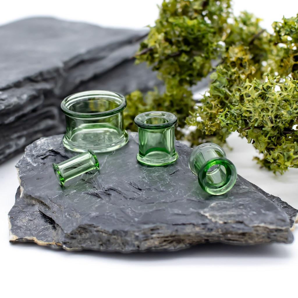 Glass Double Flare Tunnel - Transparent Green | Body Jewelry | Wiccan Center