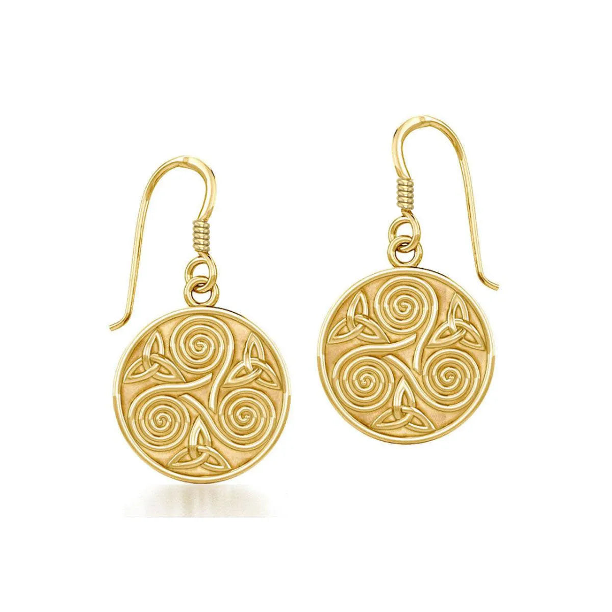 Solid Gold Celtic Spiral Triskele And Trinity Knot Earrings GTE651 Elegant Handcrafted Fine Jewelry Gift For Her
