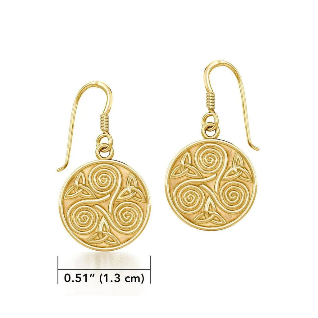 Solid Gold Celtic Spiral Triskele And Trinity Knot Earrings GTE651 Elegant Handcrafted Fine Jewelry Gift For Her