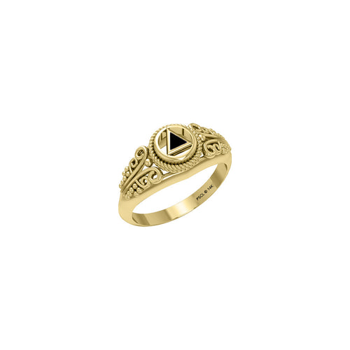 A progressive faith ~ Solid Yellow Gold Power Celtic Inlaid Stone Triangle Symbol Ring GTR288 | Ring | Wiccan Center