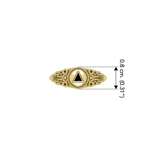 A progressive faith ~ Solid Yellow Gold Power Celtic Inlaid Stone Triangle Symbol Ring GTR288 | Ring | Wiccan Center