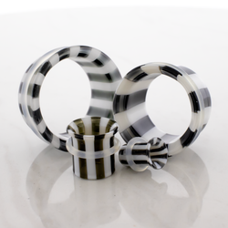 Pair Black and White Stripe Single Flare Tunnels | Body Jewelry | Wiccan Center