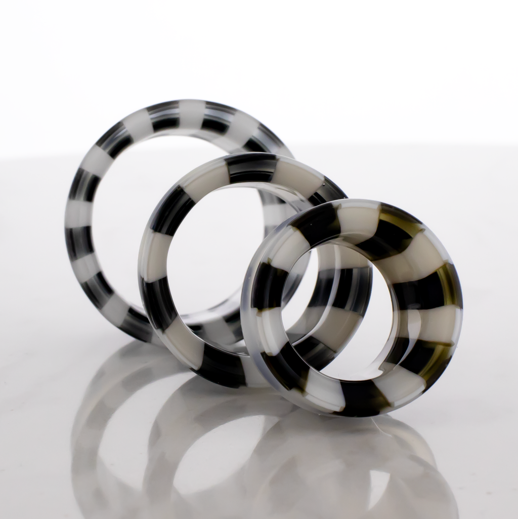 Pair Black and White Stripe Single Flare Tunnels | Body Jewelry | Wiccan Center